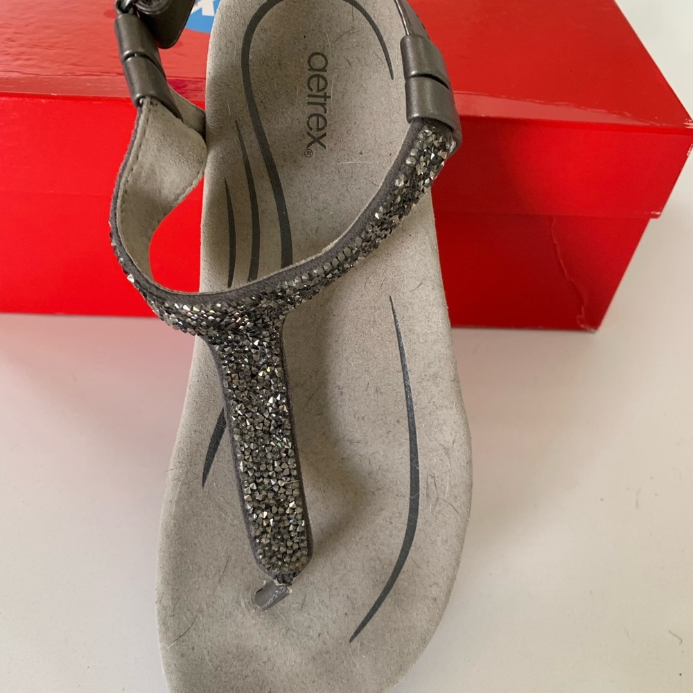 Aetrex Women's Glittering Charcoal Sandals